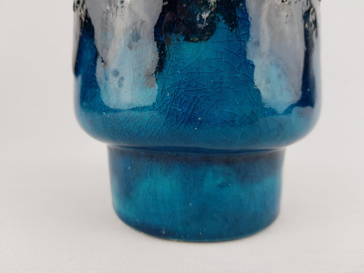 Vintage OTTO KERAMIK Glossy Turquoise Blue with Greyish Black Fat Lava Glaze Vase West German Pottery 1960-70s