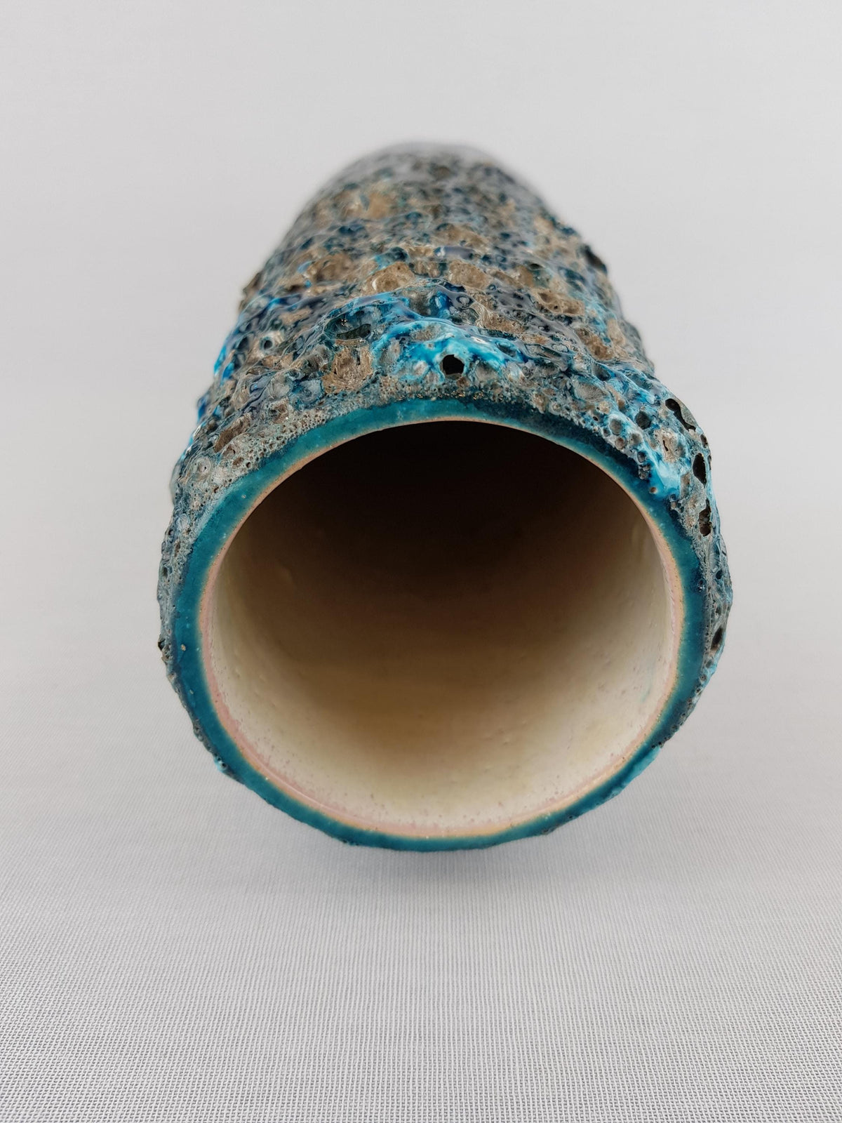 Vintage OTTO KERAMIK Glossy Turquoise Blue with Greyish Black Fat Lava Glaze Vase West German Pottery 1960-70s