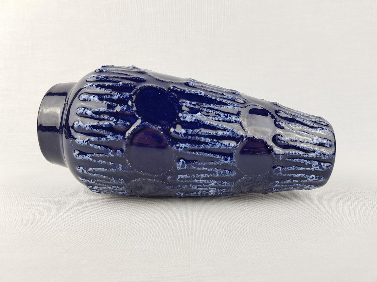 Vintage VEB STREHLA Blue Fat Lava Vase East German Pottery 1960s