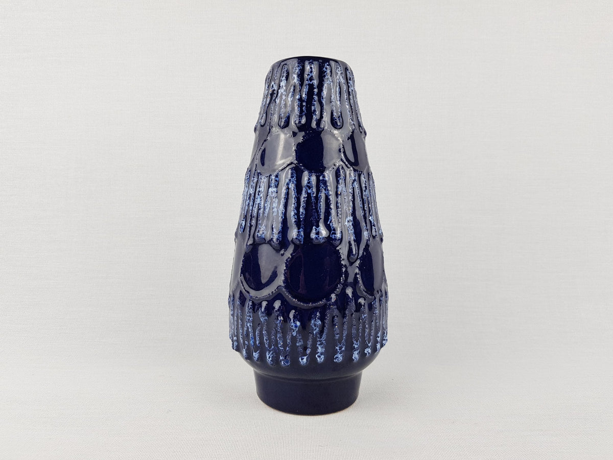 Vintage VEB STREHLA Blue Fat Lava Vase East German Pottery 1960s