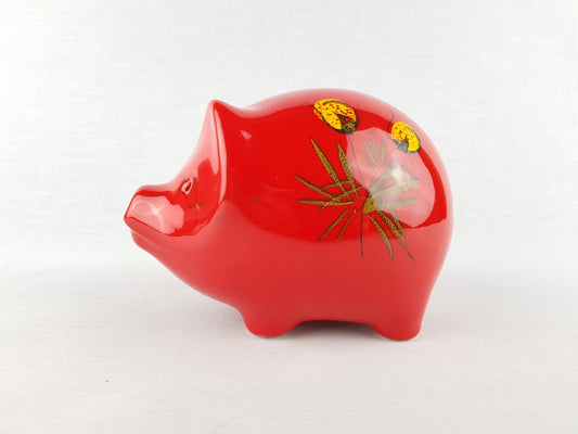 Vintage SICART (SICA) Red Hand Painted Money Box, Piggy Bank, Italian Pottery, Ceramiche Italia 1970s