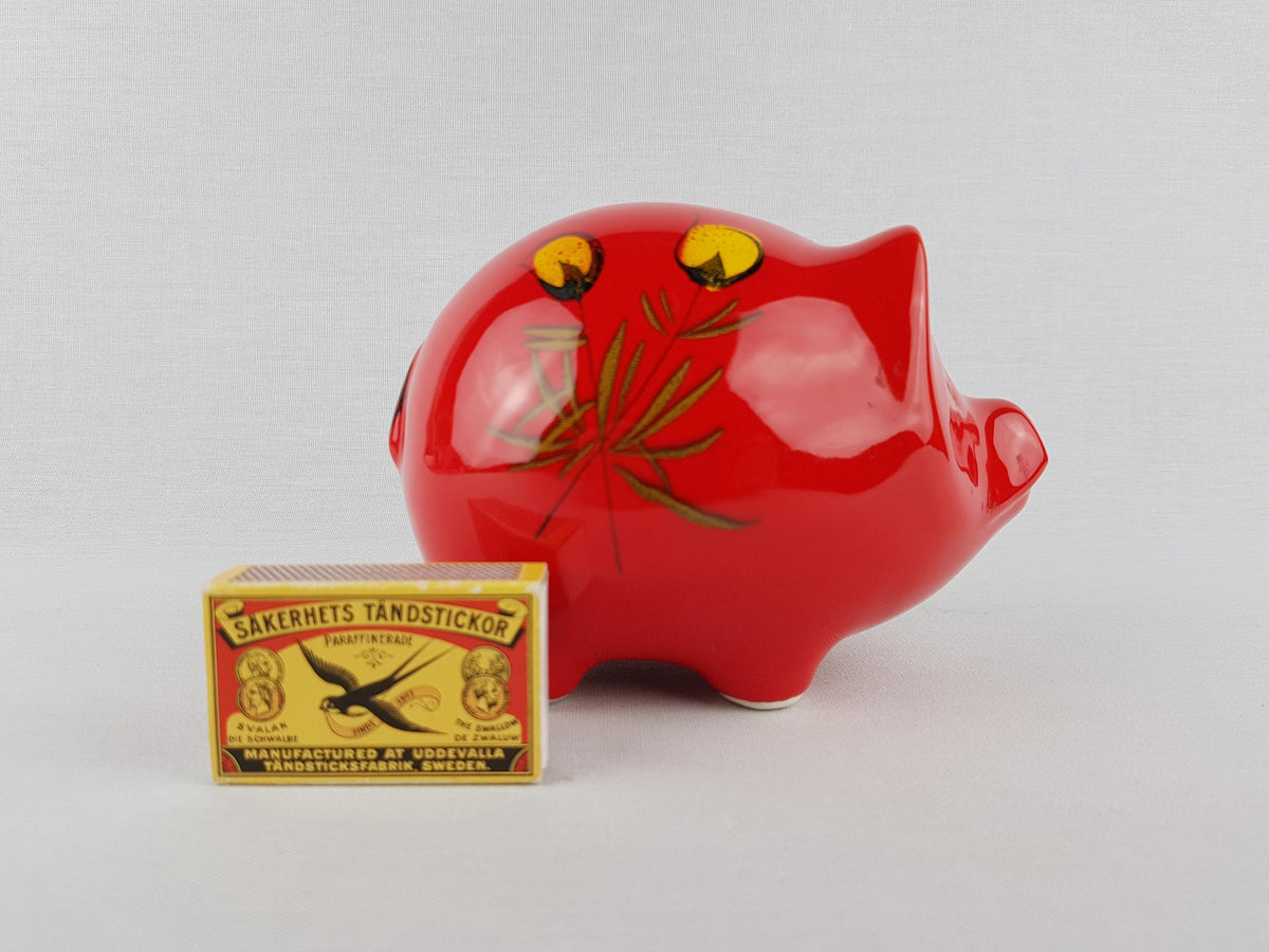 Vintage SICART (SICA) Red Hand Painted Money Box, Piggy Bank, Italian Pottery, Ceramiche Italia 1970s
