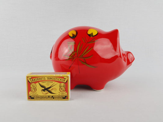 Vintage SICART (SICA) Red Hand Painted Money Box, Piggy Bank, Italian Pottery, Ceramiche Italia 1970s