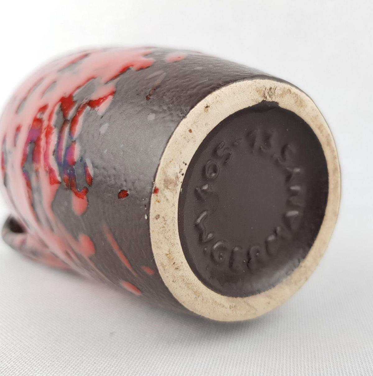 Vintage SCHEURICH KERAMIK Red and Brown Fat Lava Vase 405-13.5 West German Pottery 1970s