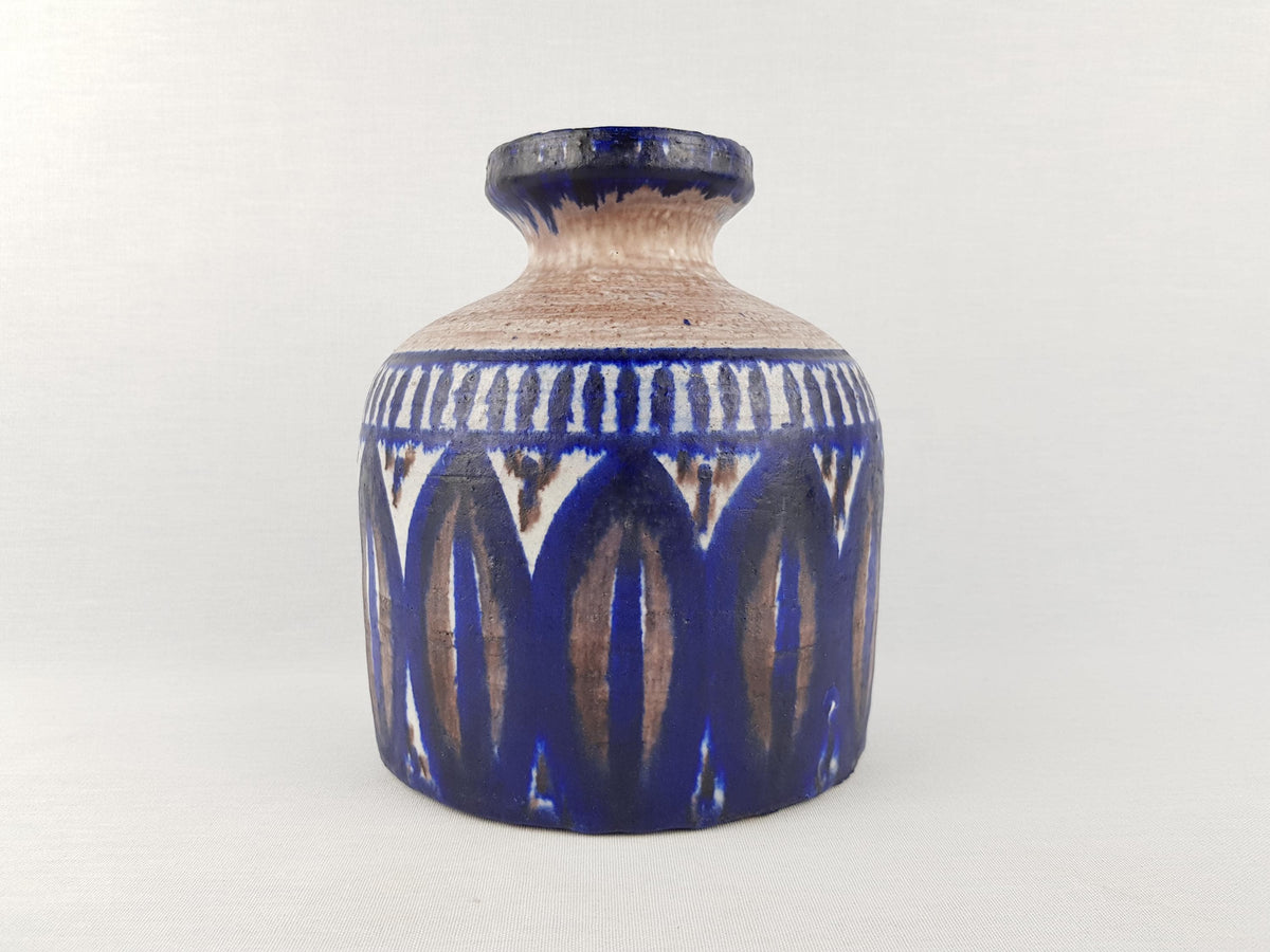 Vintage STUDIO ART POTTERY Handpainted Blue and Beige Vase Likely Danish Pottery Mid Century Modern