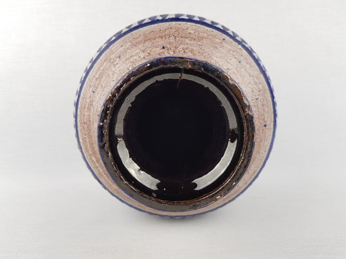 Vintage STUDIO ART POTTERY Handpainted Blue and Beige Vase Likely Danish Pottery Mid Century Modern