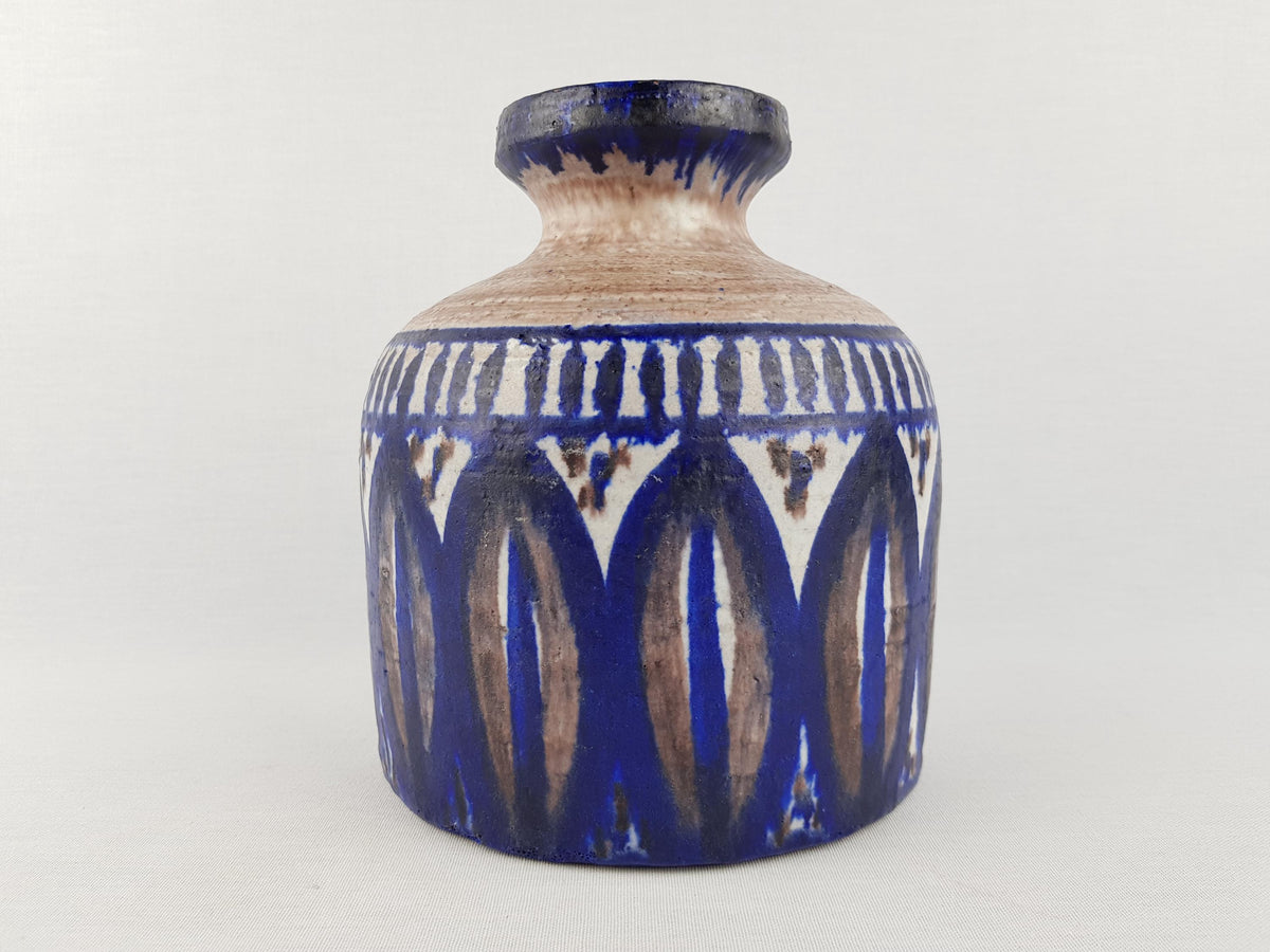 Vintage STUDIO ART POTTERY Handpainted Blue and Beige Vase Likely Danish Pottery Mid Century Modern