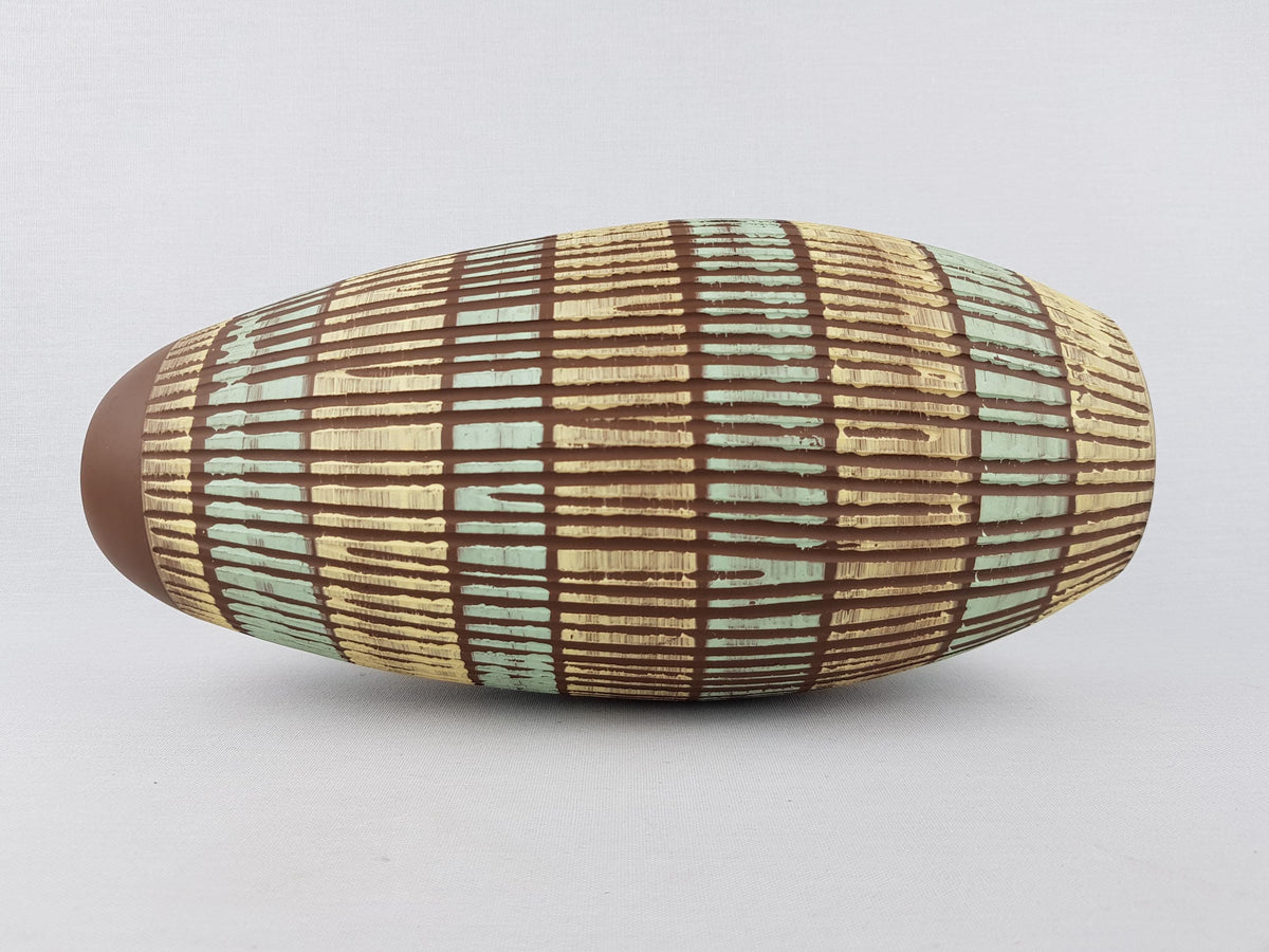 Vintage SIERHAHN KERAMIK Siershahner Fabrik Brown, Yellow and Green Sgraffito Vase West German Pottery