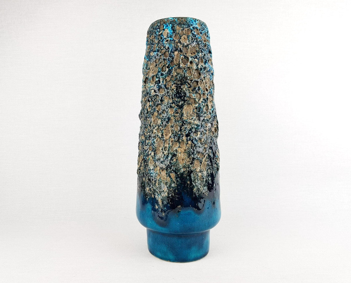 Vintage OTTO KERAMIK Glossy Turquoise Blue with Greyish Black Fat Lava Glaze Vase West German Pottery 1960-70s