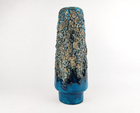 Vintage OTTO KERAMIK Glossy Turquoise Blue with Greyish Black Fat Lava Glaze Vase West German Pottery 1960-70s