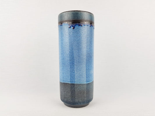 Vintage KARLSRUHER MAJOLIKA Blue Cylinder Vase by Friedegart Glatzle West German Pottery 1960s