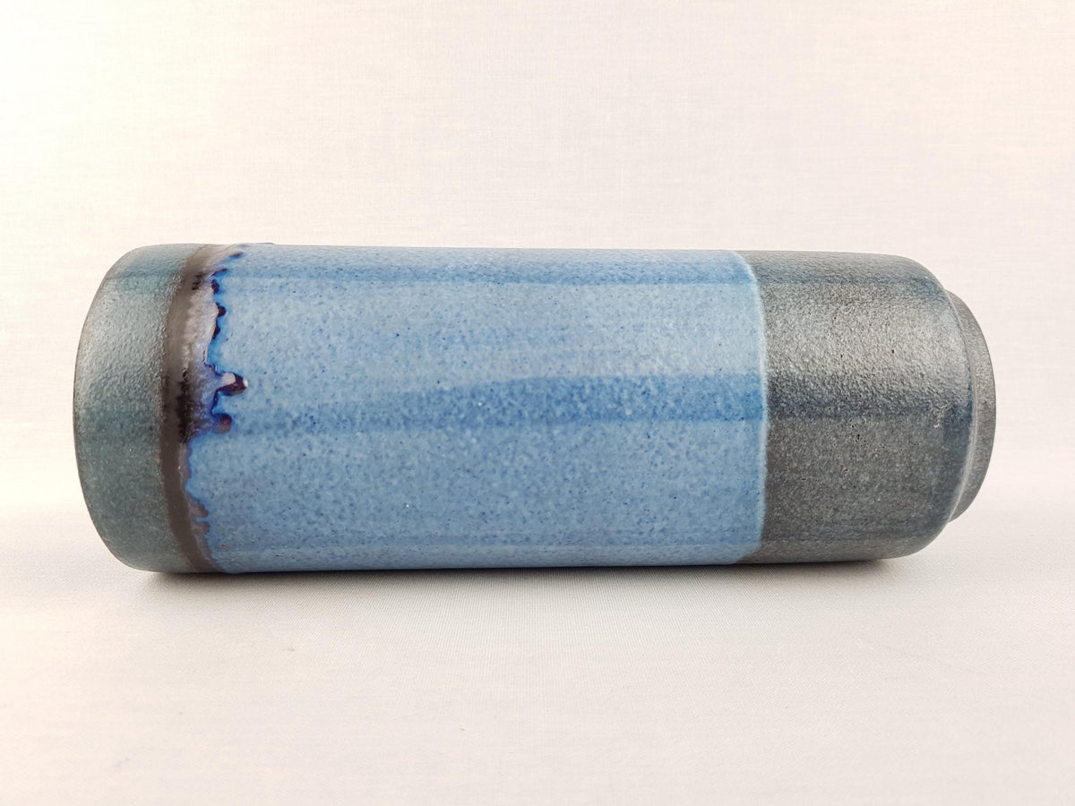 Vintage KARLSRUHER MAJOLIKA Blue Cylinder Vase by Friedegart Glatzle West German Pottery 1960s