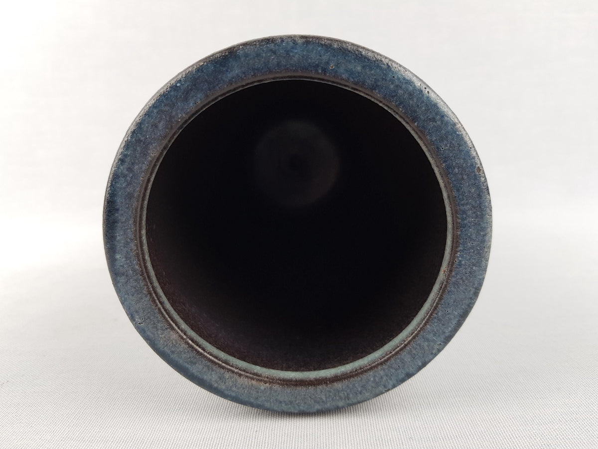 Vintage KARLSRUHER MAJOLIKA Blue Cylinder Vase by Friedegart Glatzle West German Pottery 1960s