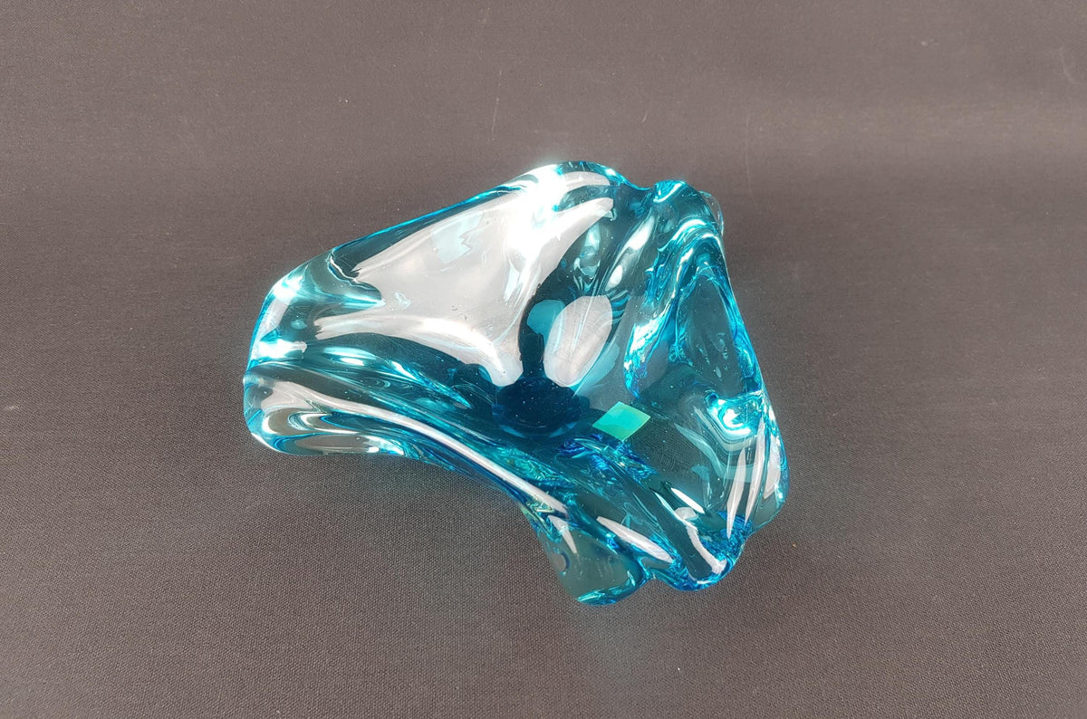 Vintage MURANO GLASS Blue Bowl | Ashtray Italian Art Glass | 1960-70s