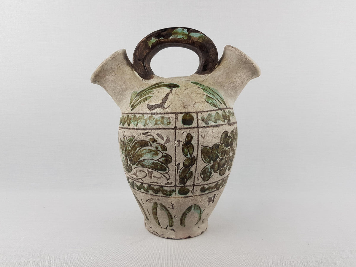 Antique JEROME MASSIER Vase with Green Decor | Art Nouveau Vallauris France | 1910-1920