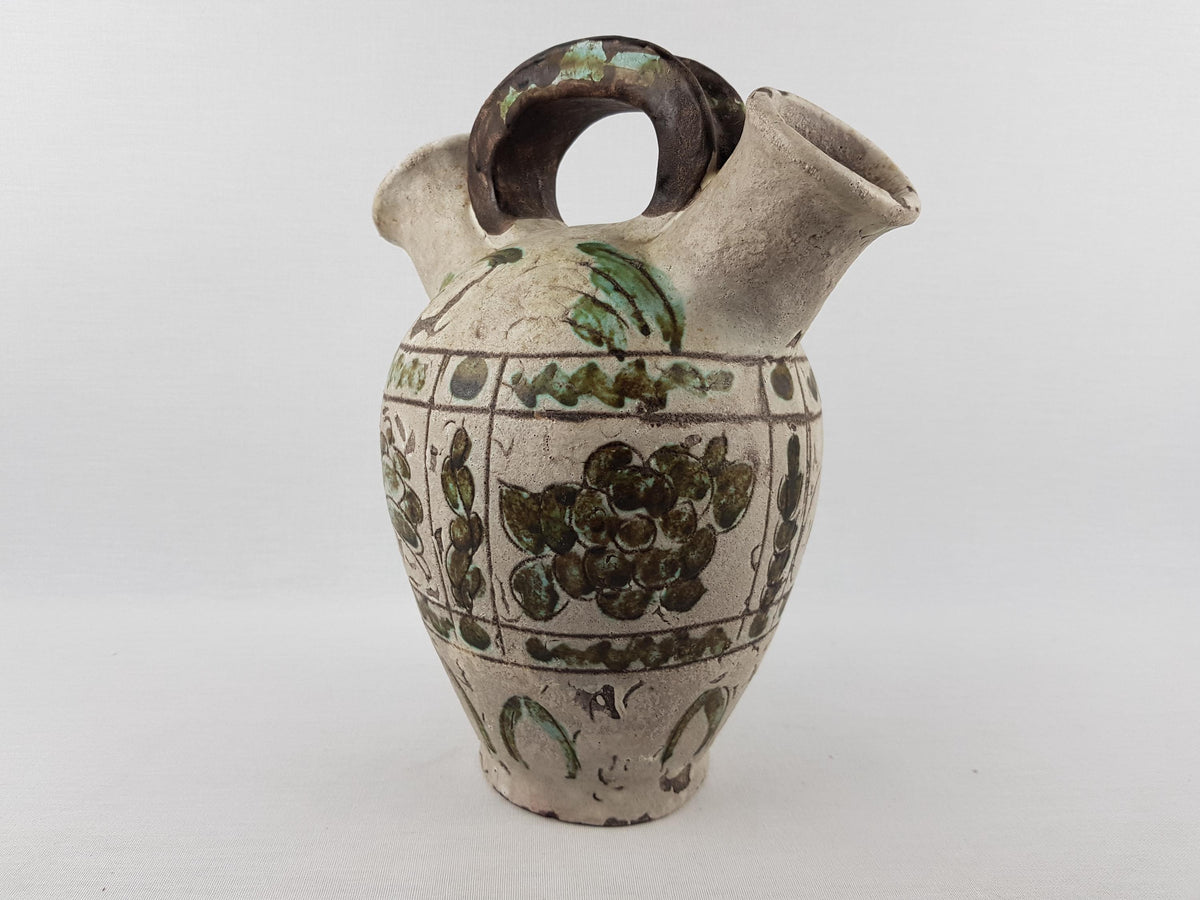 Antique JEROME MASSIER Vase with Green Decor | Art Nouveau Vallauris France | 1910-1920