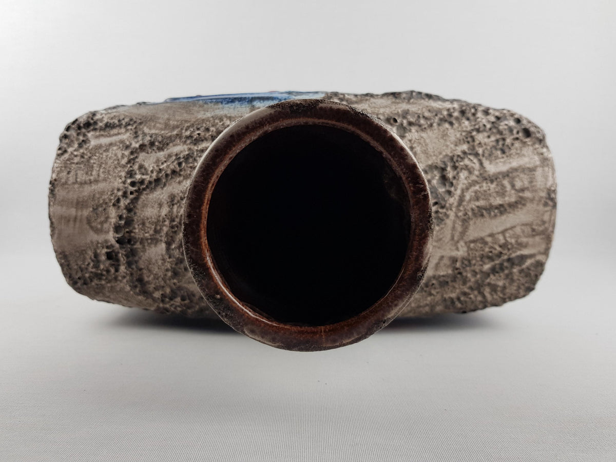 XXL SCHEURICH KERAMIK Rectangular Fat Lava Floor Vase 281-39 with Fish decor 1972s