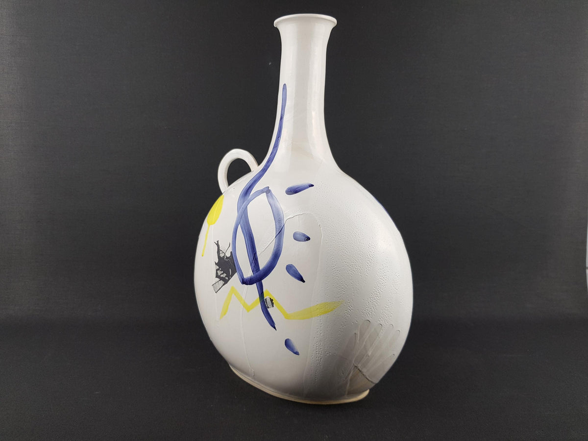 Vintage PABLO PICASSO STYLE White Handled Vase With Face Decor Marked Polend