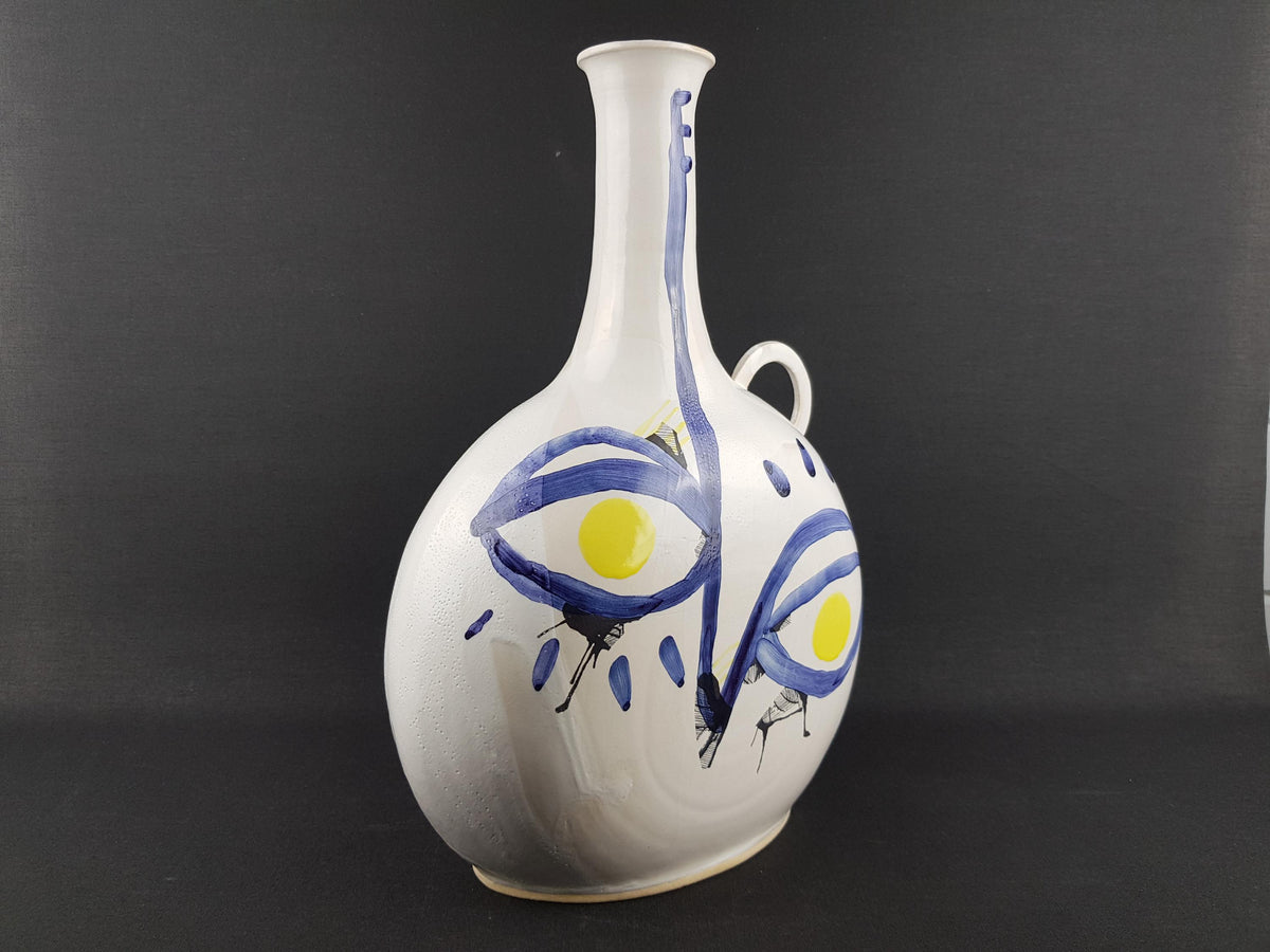 Vintage PABLO PICASSO STYLE White Handled Vase With Face Decor Marked Polend