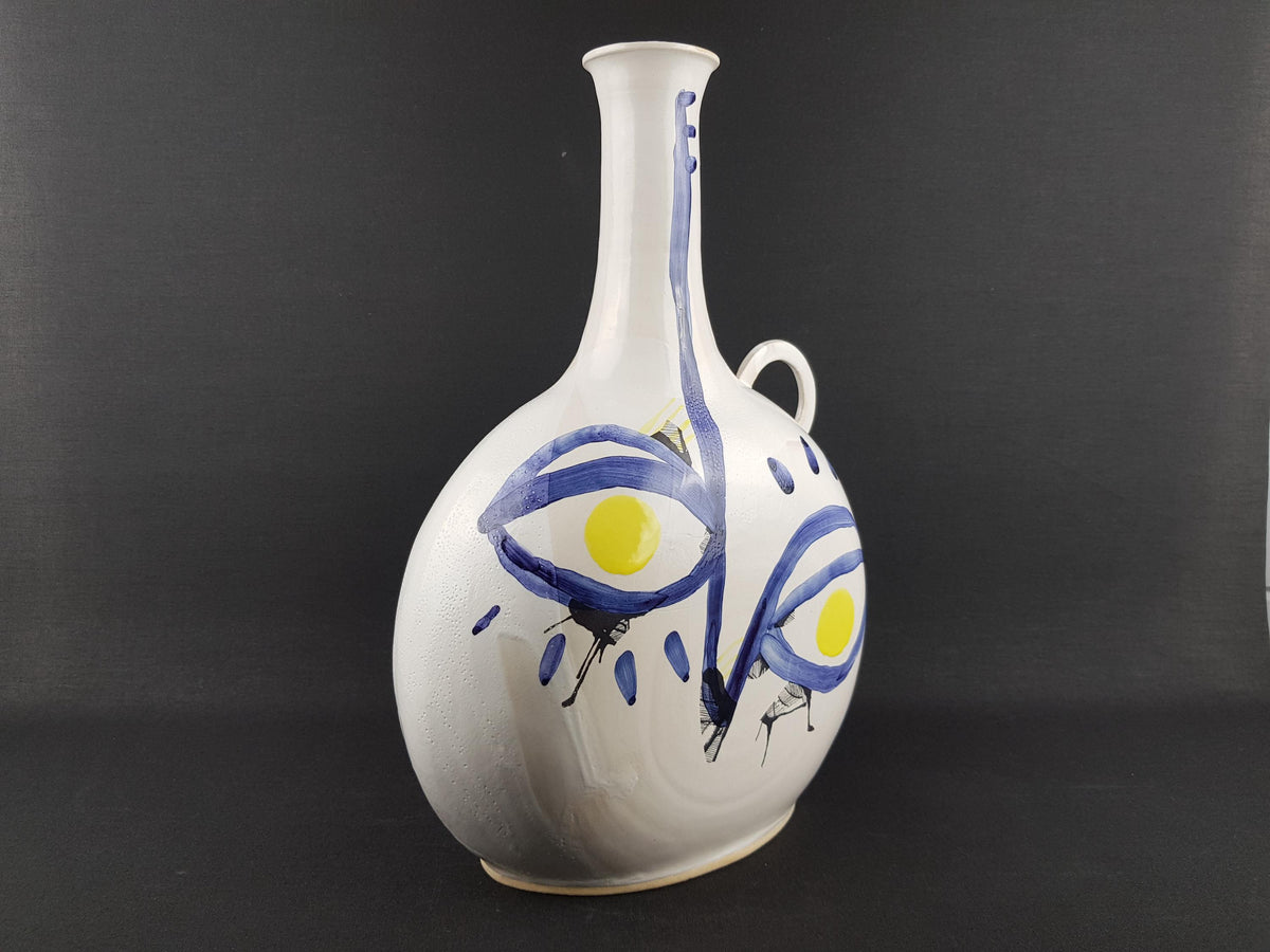 Vintage PABLO PICASSO STYLE White Handled Vase With Face Decor Marked Polend
