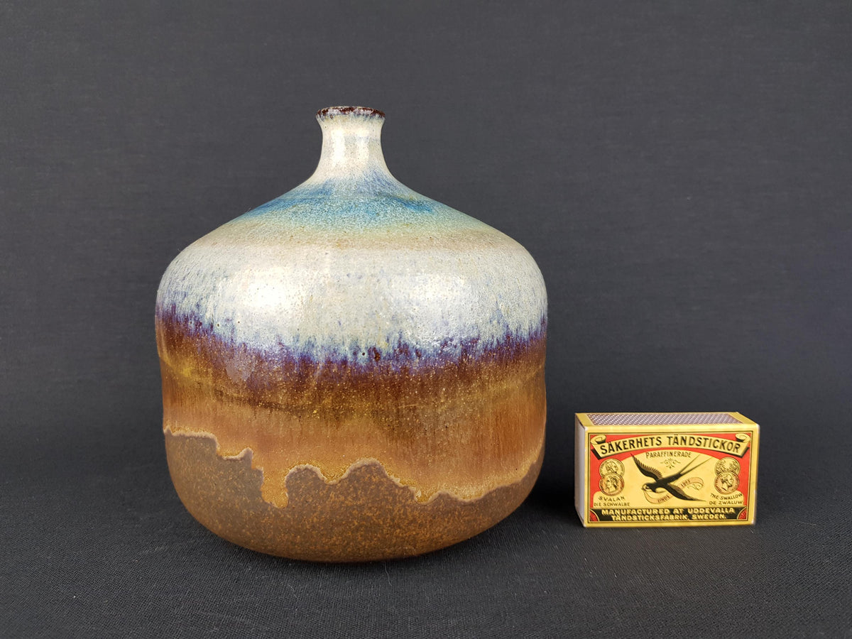 Vintage STUDIO ART POTTERY Brown and Blue Vase, Germany 1960s 1970s