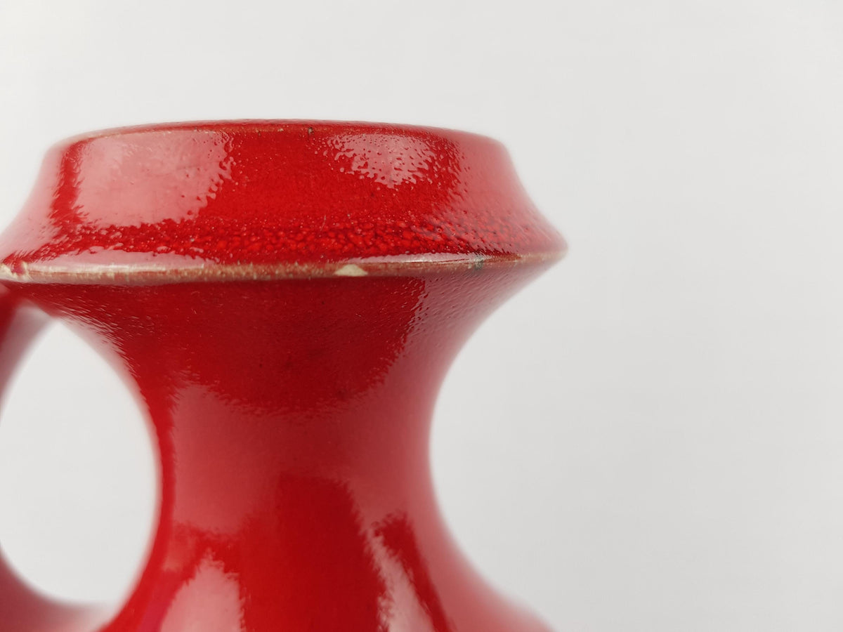 Vintage STEULER KERAMIK Handled Red Fat Lava Vase 315-15 West German Pottery 1960s