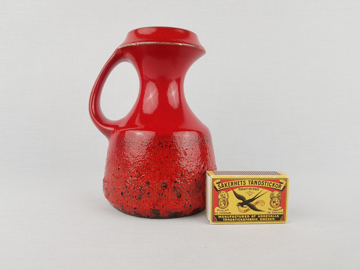 Vintage STEULER KERAMIK Handled Red Fat Lava Vase 315-15 West German Pottery 1960s