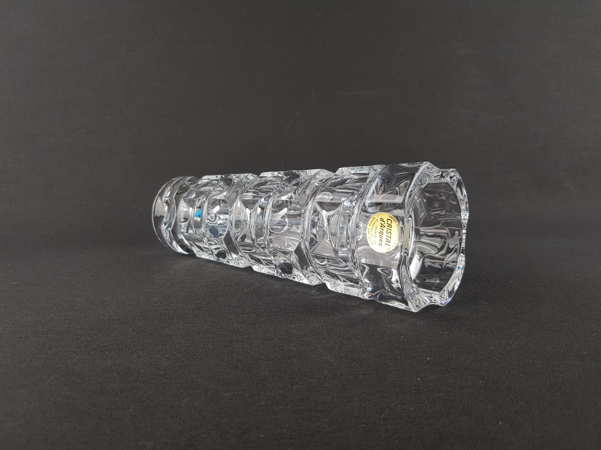 Vintage CRISTAL D'ARQUES Clear Glass Vase With Geometric Pattern France 1970s