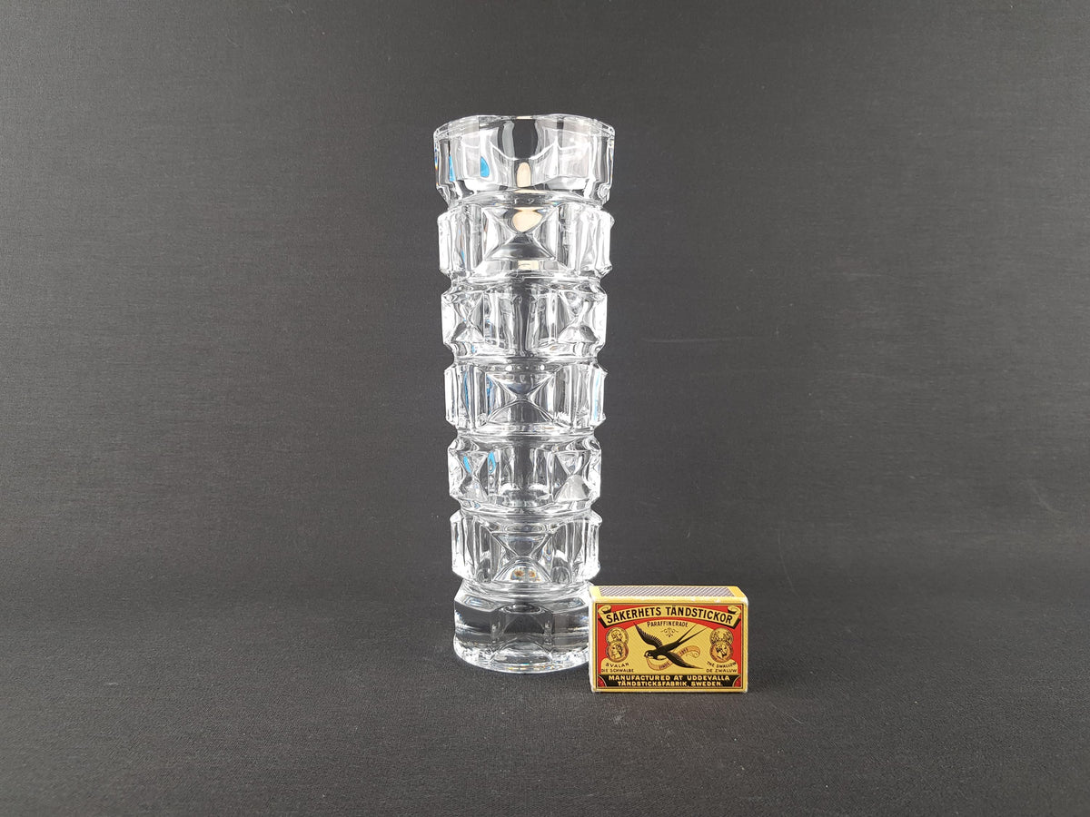 Vintage CRISTAL D'ARQUES Clear Glass Vase With Geometric Pattern France 1970s