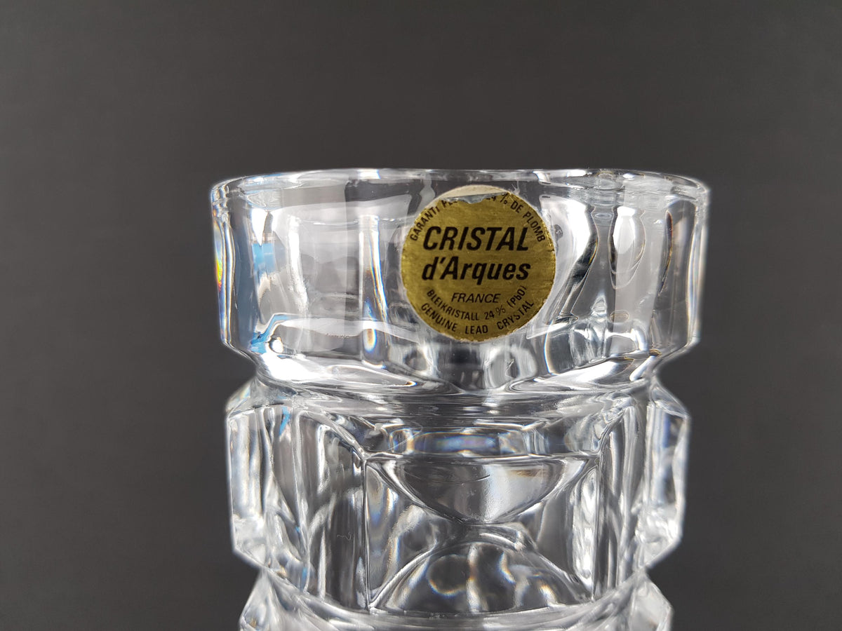 Vintage CRISTAL D'ARQUES Clear Glass Vase With Geometric Pattern France 1970s