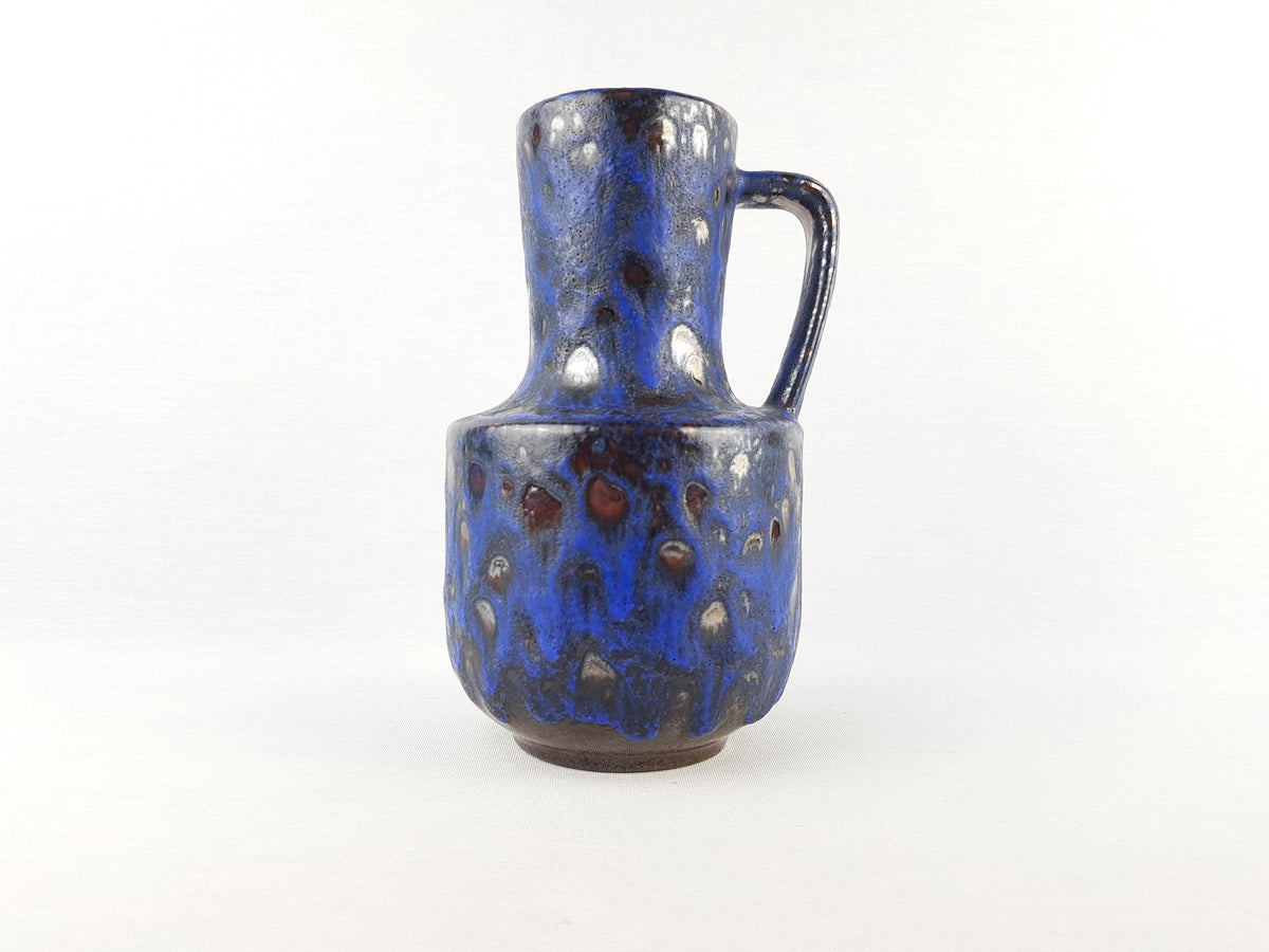 Vintage STEULER KERAMIK Handled Blue and Brown Fat Lava Jug Vase 141-20 West German Pottery 1960s