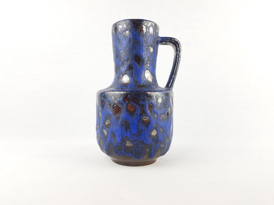 Vintage STEULER KERAMIK Handled Blue and Brown Fat Lava Jug Vase 141-20 West German Pottery 1960s