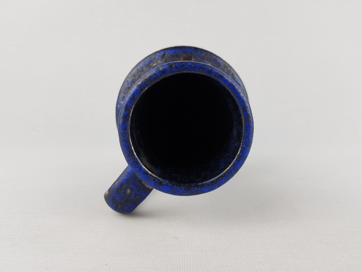 Vintage STEULER KERAMIK Handled Blue and Brown Fat Lava Jug Vase 141-20 West German Pottery 1960s