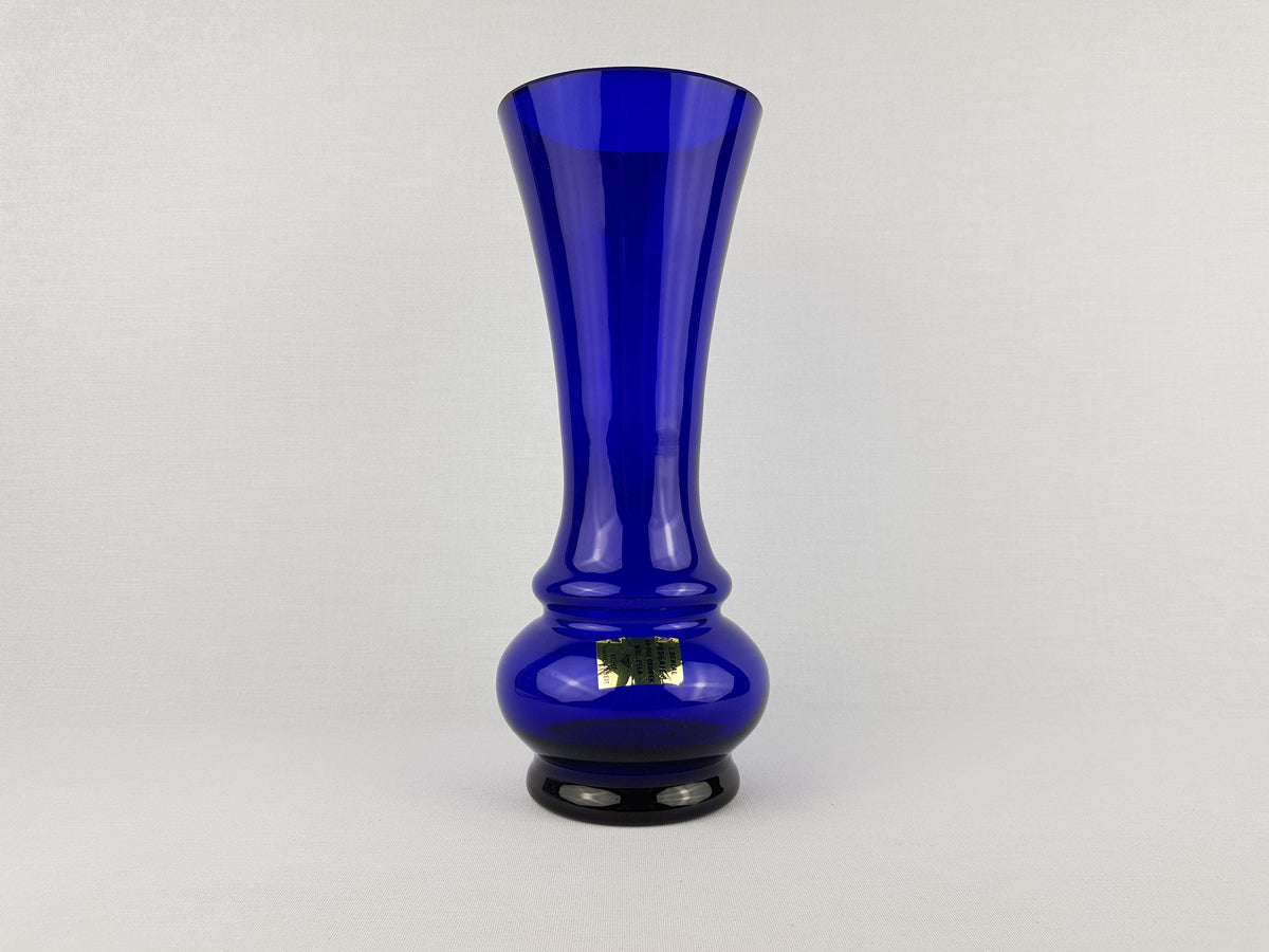 Vintage J. BENCAL Handmade Blue Glass Vase From Poland (Mid-Century Art Glass)