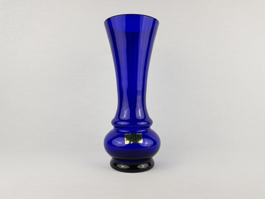 Vintage J. BENCAL Handmade Blue Glass Vase From Poland (Mid-Century Art Glass)