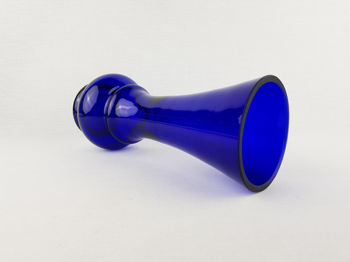 Vintage J. BENCAL Handmade Blue Glass Vase From Poland (Mid-Century Art Glass)