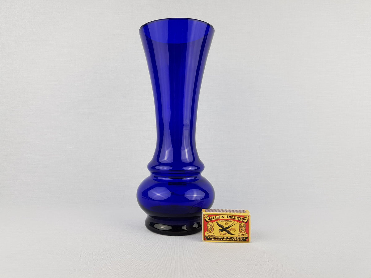 Vintage J. BENCAL Handmade Blue Glass Vase From Poland (Mid-Century Art Glass)