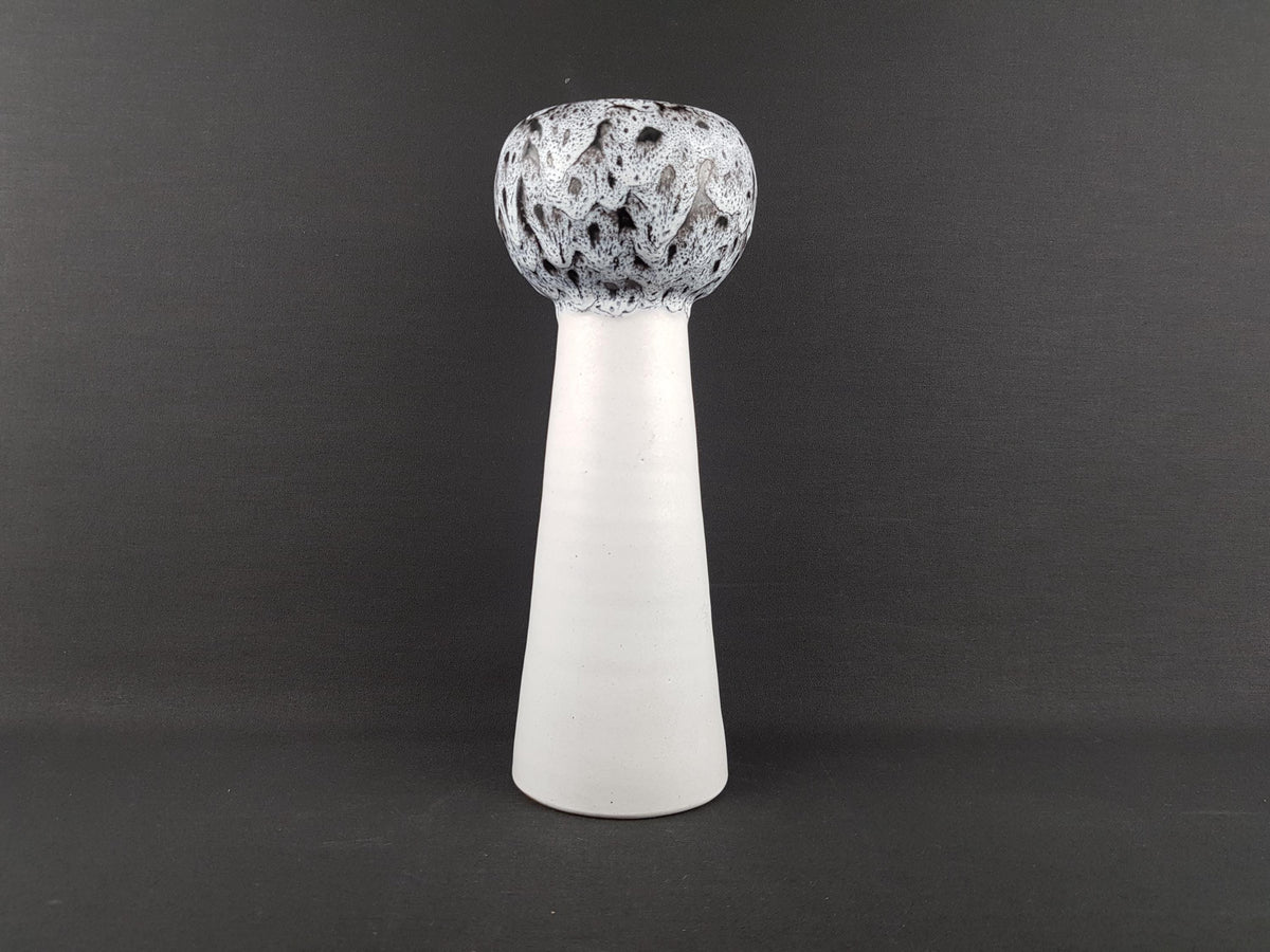 Vintage ALBERT KIESSLING White and Black Fat Lava Vase with Blueish Glow East German Pottery 1950s