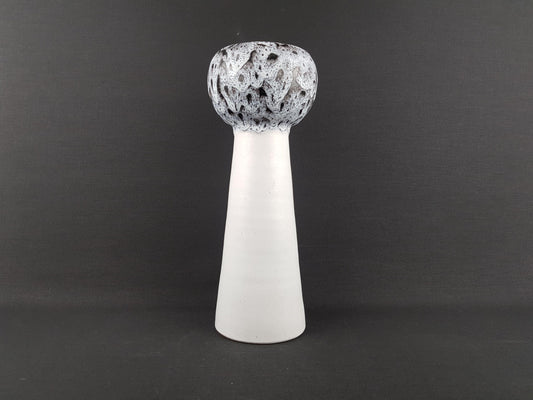Vintage ALBERT KIESSLING White and Black Fat Lava Vase with Blueish Glow East German Pottery 1950s
