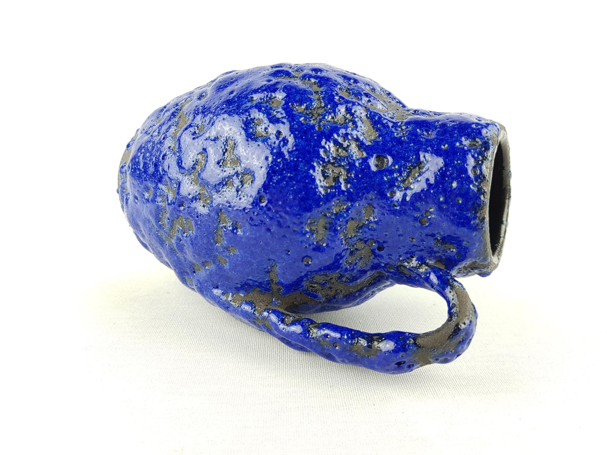 Vintage SCHEURICH KERAMIK Black and Blue Fat Lava Vase 414-16 West German Pottery 1960s