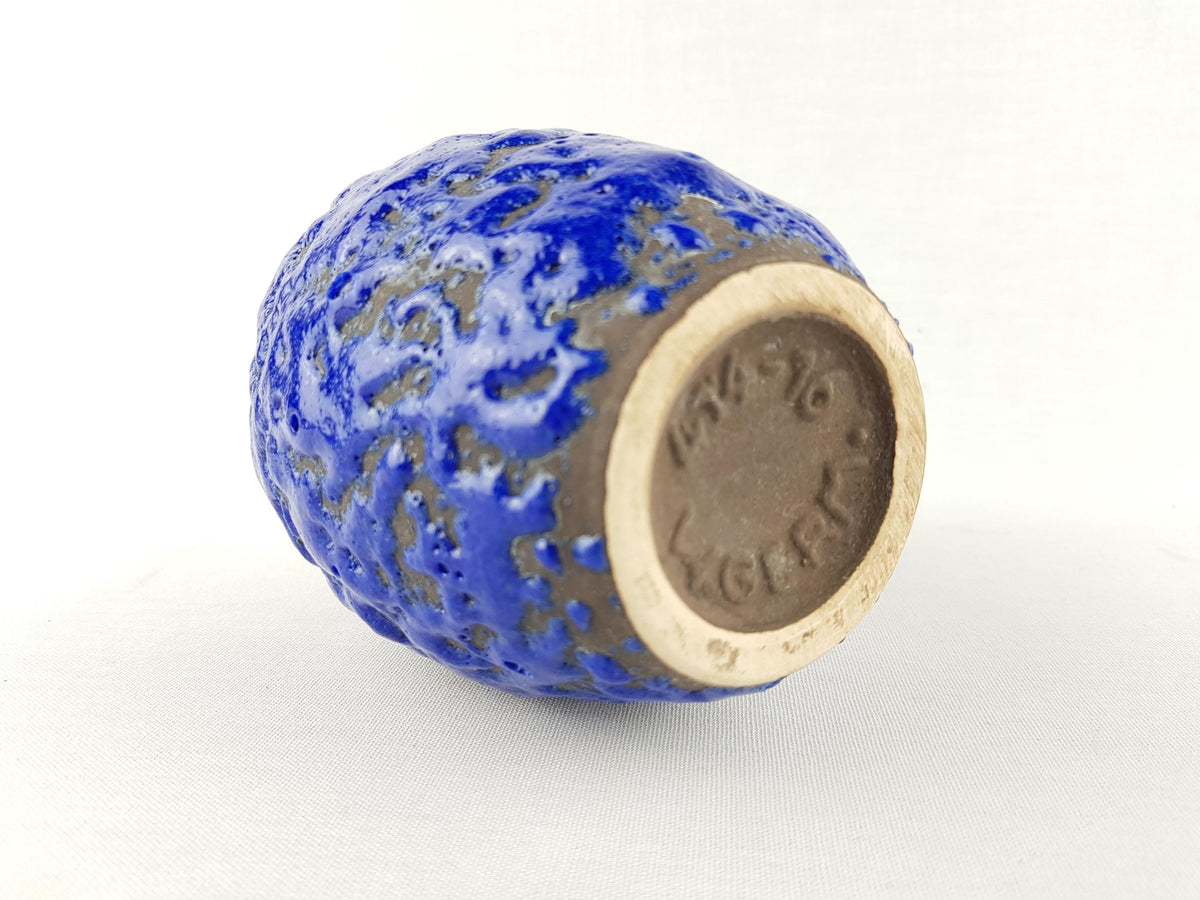 Vintage SCHEURICH KERAMIK Black and Blue Fat Lava Vase 414-16 West German Pottery 1960s