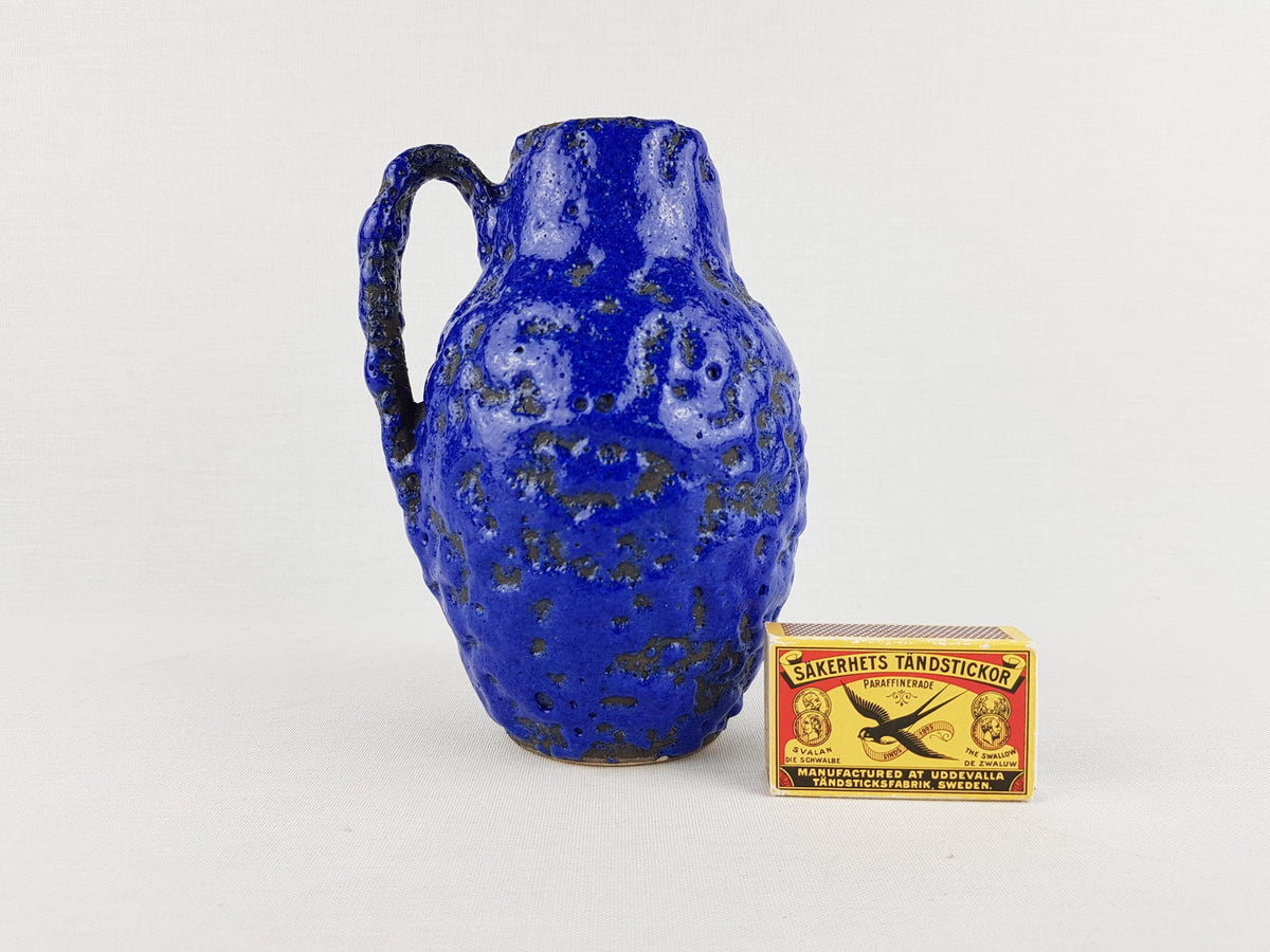 Vintage SCHEURICH KERAMIK Black and Blue Fat Lava Vase 414-16 West German Pottery 1960s