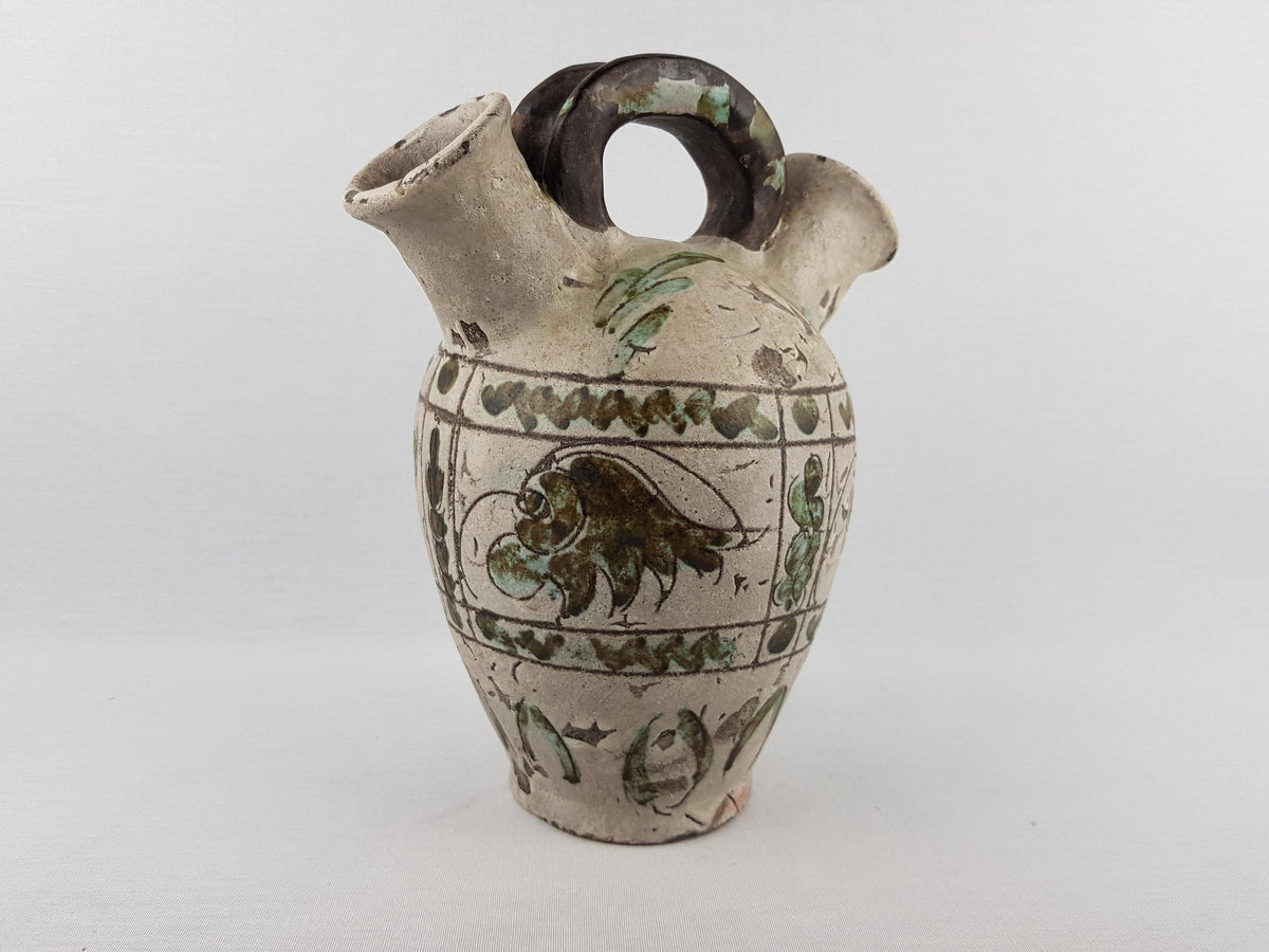 Antique JEROME MASSIER Vase with Green Decor | Art Nouveau Vallauris France | 1910-1920