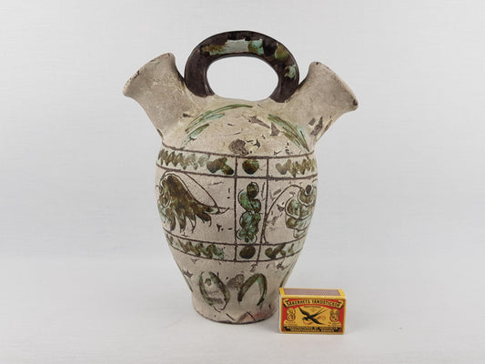 Antique JEROME MASSIER Vase with Green Decor | Art Nouveau Vallauris France | 1910-1920