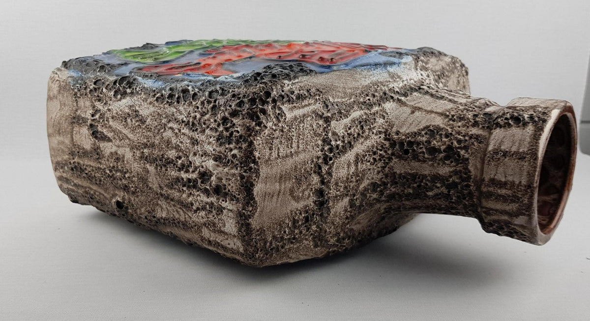 XXL SCHEURICH KERAMIK Rectangular Fat Lava Floor Vase 281-39 with Fish decor 1972s