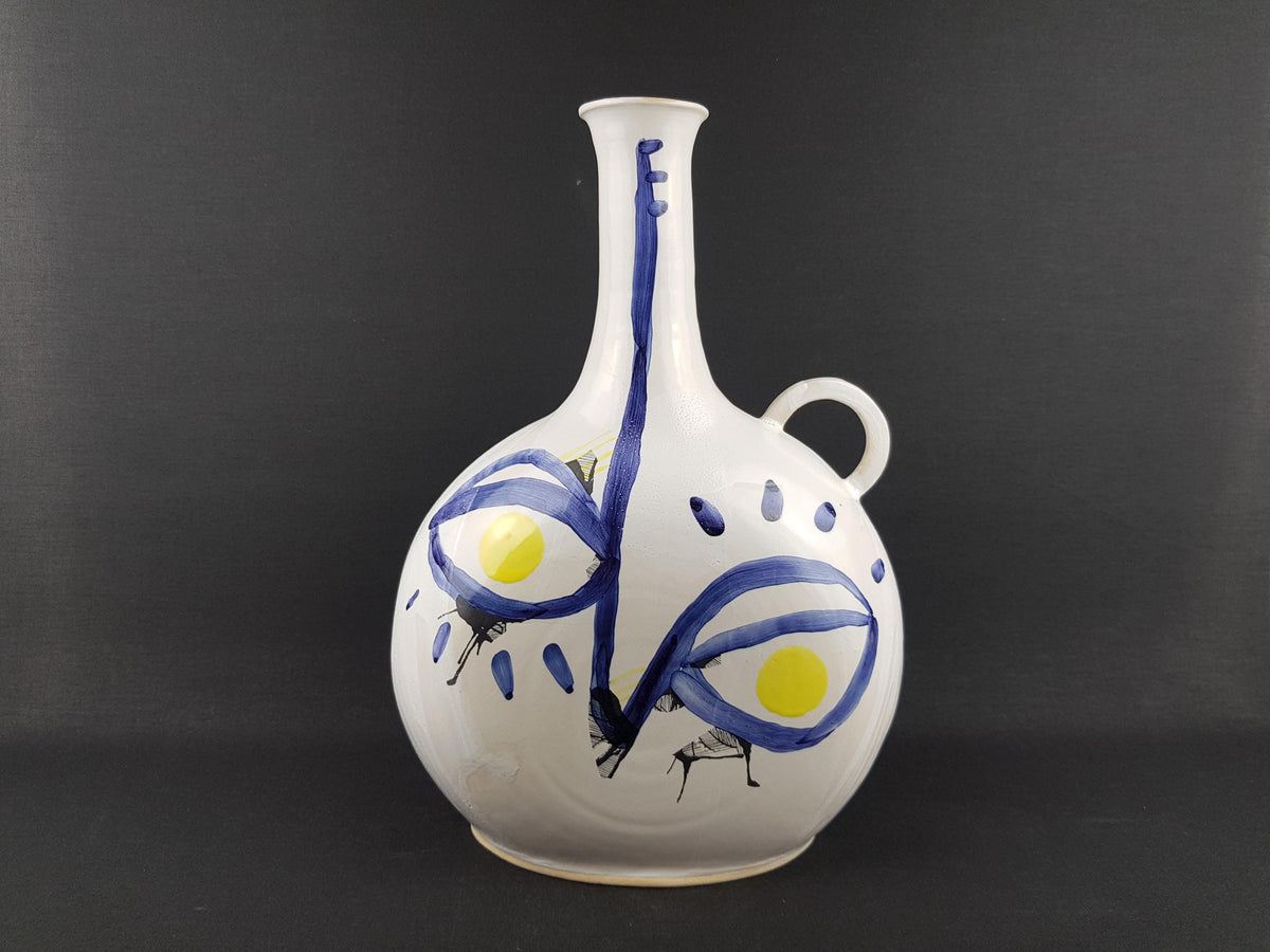 Vintage PABLO PICASSO STYLE White Handled Vase With Face Decor Marked Polend