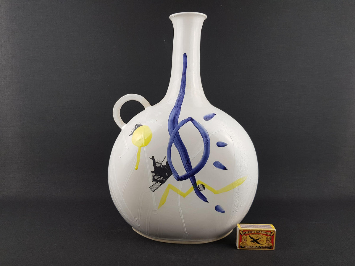 Vintage PABLO PICASSO STYLE White Handled Vase With Face Decor Marked Polend