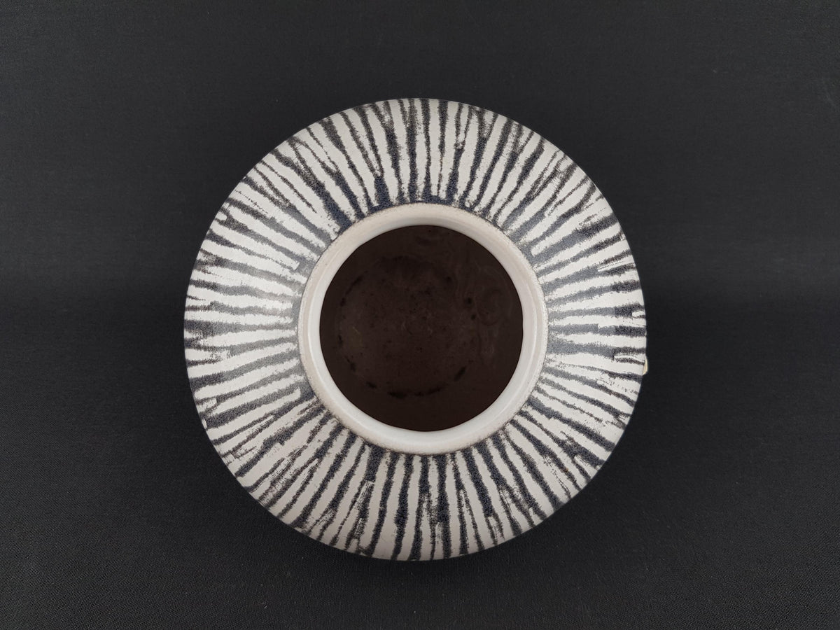 Vintage ES KERAMIK White Vase with Gray Stripes Decor 603-13 West German Pottery 1950s