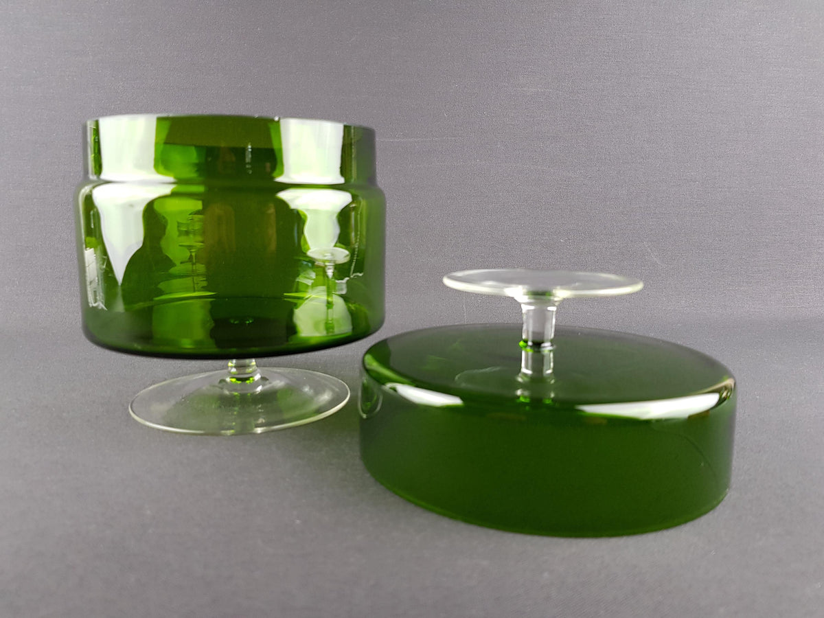 Vintage ROYAL LEERDAM KRISTALUNIE Green Cookie Jar by Floris Meydam Dutch Glass Art