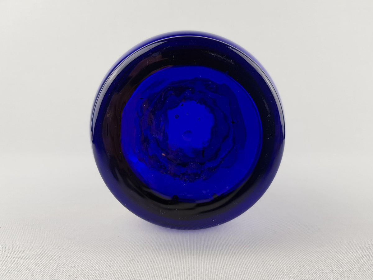 Vintage J. BENCAL Handmade Blue Glass Vase From Poland (Mid-Century Art Glass)